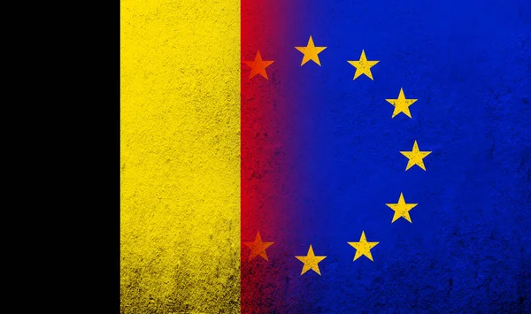 Europeiska Unionens Flagga Med Konungariket Belgiens Nationella Flagga Grunge Bakgrund — Stockfoto