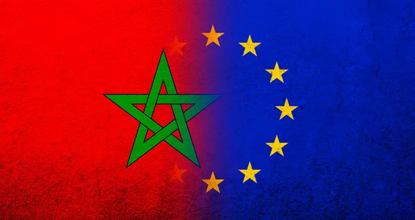 Flaga Unii Europejskiej Flagą Narodową Królestwa Marokańskiego Kontekst Grunge — Zdjęcie stockowe
