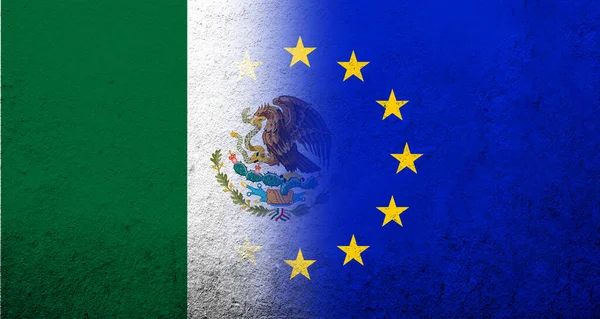 Bandera Unión Europea Con Bandera Nacional México Fondo Grunge — Foto de Stock