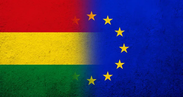 欧州連合の旗 星の輪 背景のかすみ ストック画像