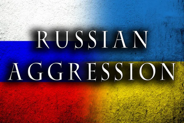 Повідомлення Про Агресію Росії Прапор Брудної України Російським Прапором Grunge — стокове фото