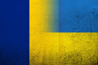 Ulusal Ukrayna bayrağı taşıyan Romanya bayrağı. Grunge arkaplanı