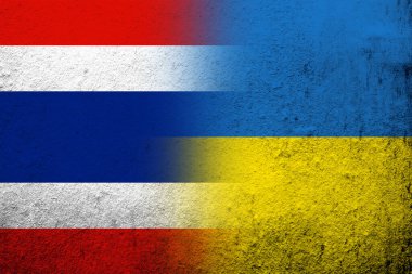 Ukrayna Ulusal Bayrağı taşıyan Tayland Krallığı. Grunge arkaplanı