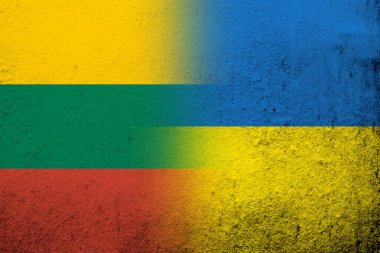 Ukrayna Ulusal Bayrağı taşıyan Litvanya Cumhuriyeti. Grunge arkaplanı