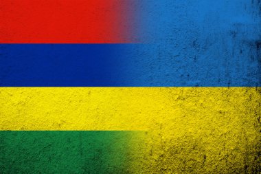 Ukrayna Ulusal Bayrağı taşıyan Mauritius Cumhuriyeti. Grunge arkaplanı