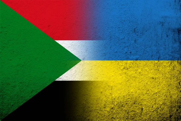 Republika Sudanu Flaga Narodowa Flagą Narodową Ukrainy Kontekst Grunge — Zdjęcie stockowe