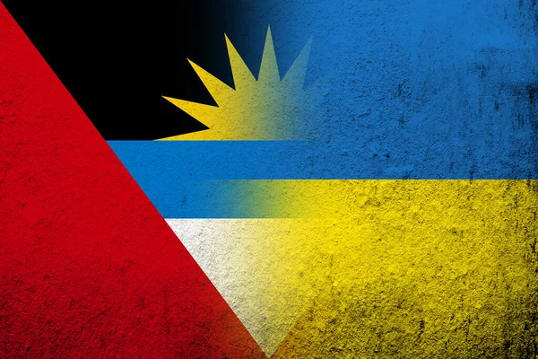 Nemzeti Zászló Antigua Barbuda Nemzeti Zászló Ukrajna Grunge Háttér — Stock Fotó