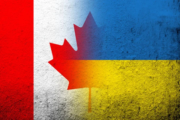 Nationalflagge Kanadas Mit Nationalflagge Der Ukraine Grunge Hintergrund — Stockfoto