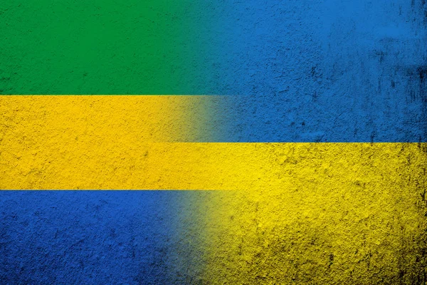National Flag Gabon National Flag Ukraine Grunge Background — стоковое фото
