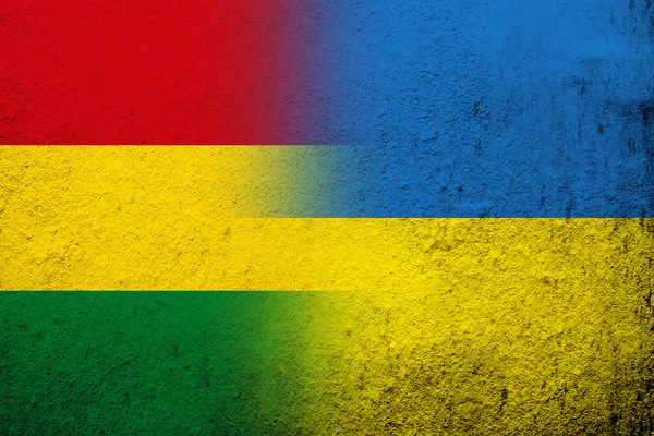 Многонациональное Государство Боливия Государственный Флаг Государственным Флагом Украины Гранж Фон — стоковое фото