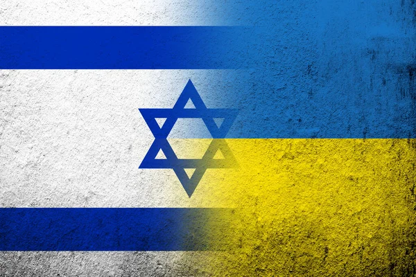 Stát Izrael Národní Vlajka Národní Vlajkou Ukrajiny Grunge Pozadí — Stock fotografie