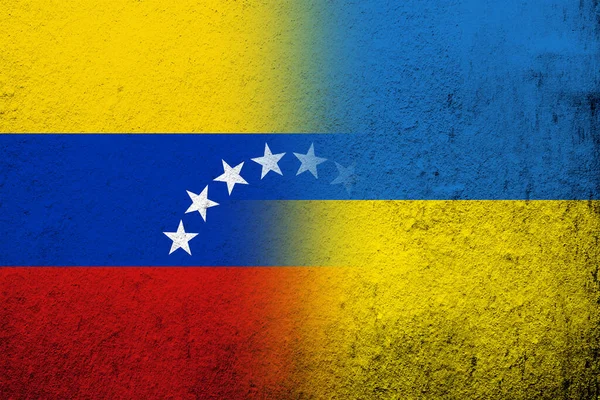 Boliwariańska Republika Wenezueli Flaga Narodowa Flagą Narodową Ukrainy Kontekst Grunge — Zdjęcie stockowe