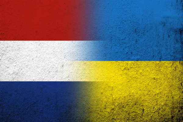 Das Königreich Der Niederlande Nationalflagge Mit Nationalflagge Der Ukraine Grunge — Stockfoto