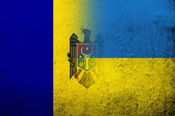 Republic Moldova National Flag National Flag Ukraine Grunge Background — Stock Photo, Image