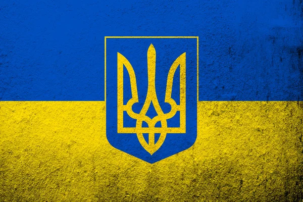 Ukrán Nemzeti Zászló Címerrel Ukrajna Tryzub Grunge Háttér — Stock Fotó