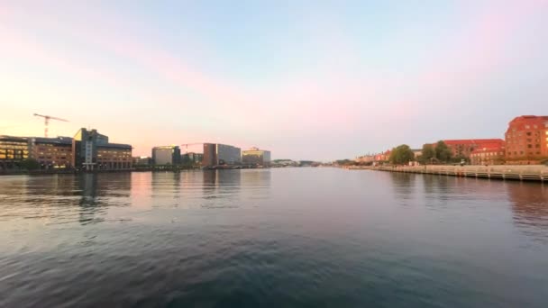 Port Copenhagen Different Houses Embankment Sunset Denmark — Video