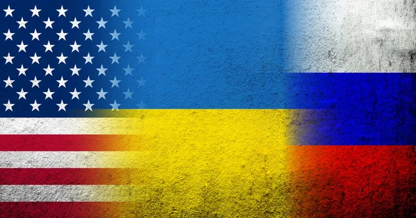 Національний Прапор України Національний Прапор Росії Національний Прапор Сша Grunge — стокове фото
