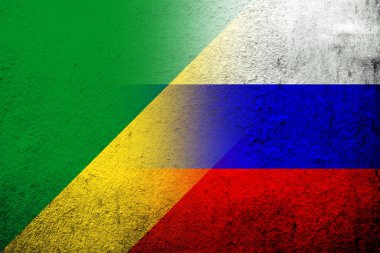 Rusya Federasyonu Ulusal Bayrağı ve Kongo Cumhuriyeti Ulusal Bayrağı. Grunge arkaplanı