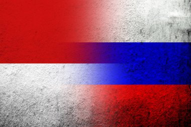 Endonezya Ulusal Bayrağı ile Rusya Federasyonu Ulusal Bayrağı. Grunge arkaplanı