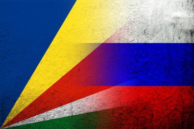 Seyşeller Ulusal Bayrağı ile Rusya Federasyonu Ulusal Bayrağı. Grunge arkaplanı