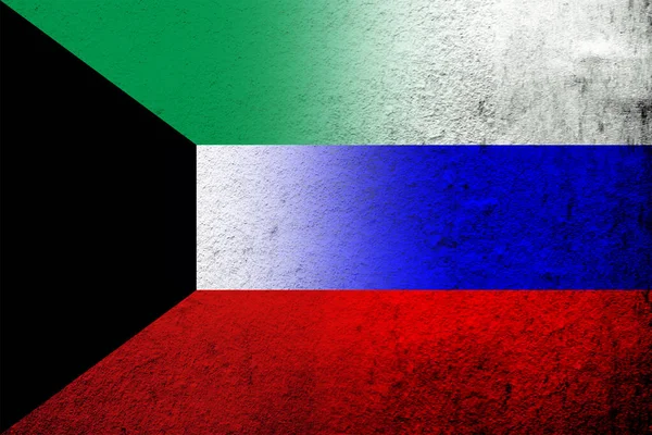 National Flag Russian Federation State Kuwait National Flag Grunge Background — Stock Photo, Image