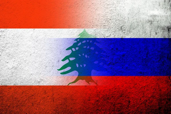 National Flag Russian Federation Lebanon National Flag Grunge Background — Stock Photo, Image