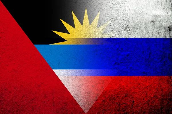 National Flag Russian Federation National Flag Antigua Barbuda Grunge Background — Stock Fotó