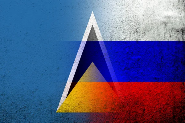 Національний Прапор Російської Федерації Національним Прапором Сен Люсії Grunge Background — стокове фото