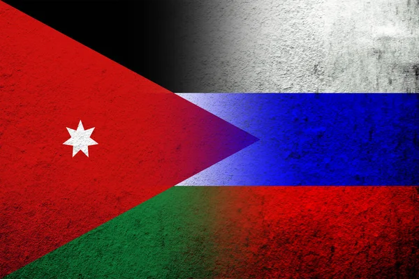 Nationale Vlag Van Russische Federatie Met Het Hasjemitische Koninkrijk Jordanië — Stockfoto