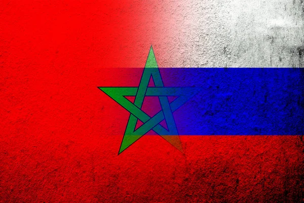 Bandiera Nazionale Della Federazione Russa Con Regno Del Marocco Bandiera — Foto Stock