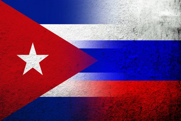 俄罗斯联邦国旗和古巴共和国国旗 Grunge Background — 图库照片