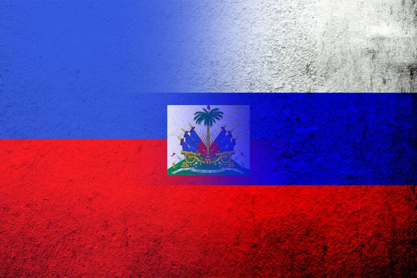 Nationale Vlag Van Russische Federatie Met Republiek Haïti Nationale Vlag — Stockfoto