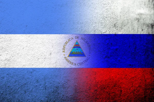 俄罗斯联邦国旗和尼加拉瓜共和国国旗 俄罗斯联邦国旗 Grunge Background — 图库照片