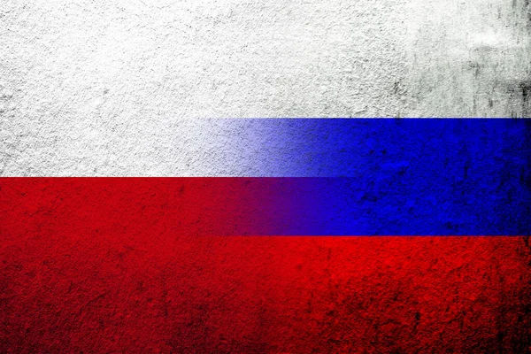 Національний Прапор Російської Федерації Національним Прапором Республіки Польща Grunge Background — стокове фото
