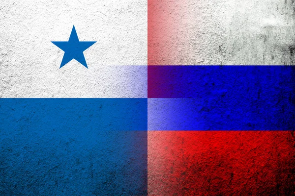 俄罗斯联邦国旗和巴拿马共和国国旗 Grunge Background — 图库照片