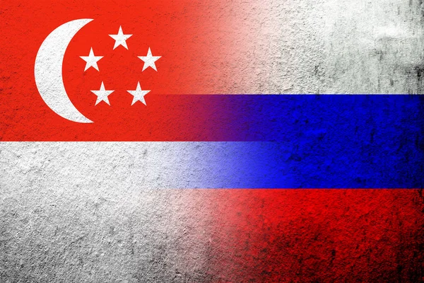 Государственный Флаг Российской Федерации Государственным Флагом Республики Сингапур Гранж Фон — стоковое фото