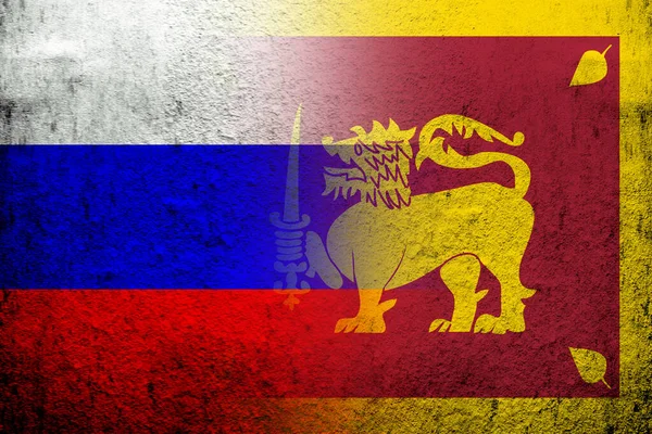 Orosz Föderáció Nemzeti Lobogója Srí Lanka Nemzeti Zászlóval Grunge Háttér Stock Kép