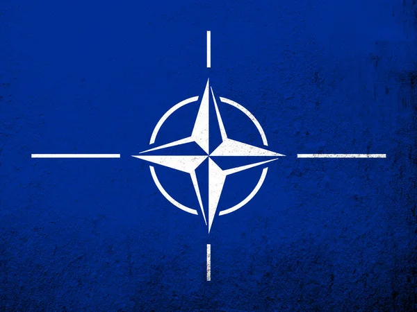 北大西洋同盟の旗Nato 背景のかすみ ロイヤリティフリーのストック画像