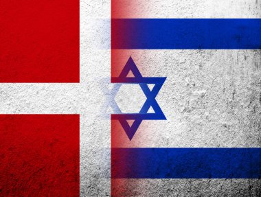 the Kingdom of Denmark National flag with State of Israel National flag. Grunge Background
