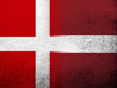 the Kingdom of Denmark National flag with The Republic of Latvia National flag. Grunge Background