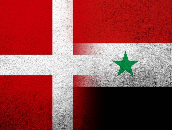 Kingdom Denmark National Flag Syrian Arab Republic National Flag Grunge — Stock Fotó