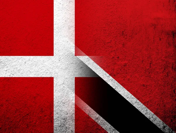 Kingdom Denmark National Flag Trinidad Tobago National Flag Grunge Background — Stockfoto