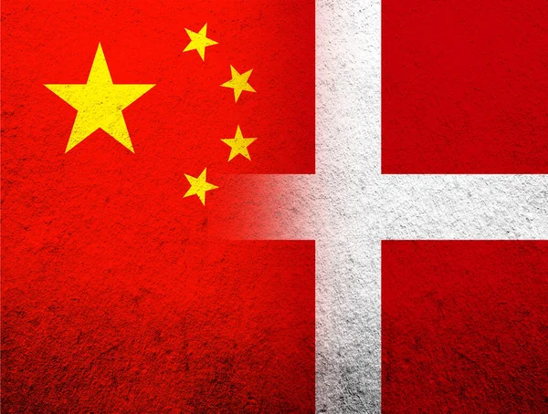 Kingdom Denmark National Flag Grunge Background Republic China National Flag — Stockfoto