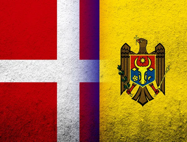 Kingdom Denmark National Flag Republic Moldova National Flag Grunge Background — Stockfoto