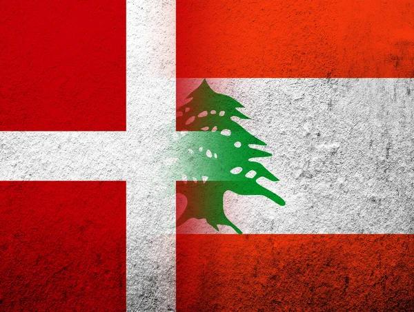 Kingdom Denmark National Flag Lebanon National Flag Grunge Background — Stock Fotó