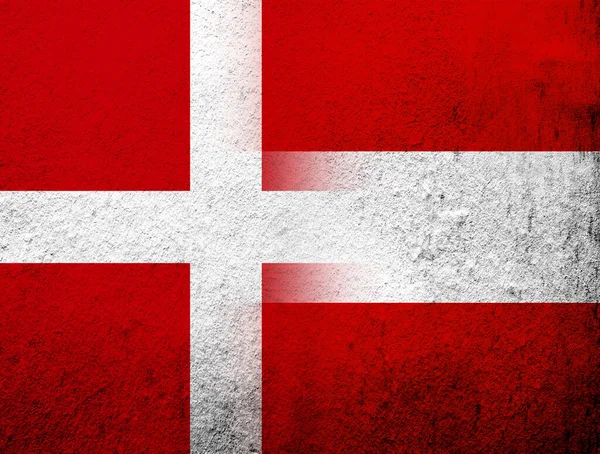 the Kingdom of Denmark National flag with National flag of Austria. Grunge Background