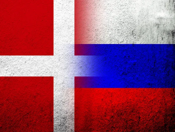 Kingdom Denmark National Flag National Flag Russian Federation Grunge Background — Foto de Stock