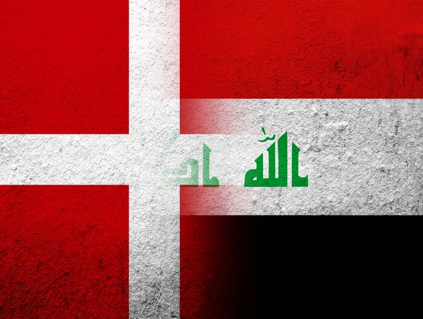 Kingdom Denmark National Flag Republic Iraq National Flag Grunge Background — Fotografia de Stock