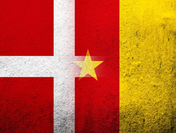 Kamerun Ulusal Bayrağı ile Danimarka Krallığı Ulusal Bayrağı. Grunge Arkaplanı