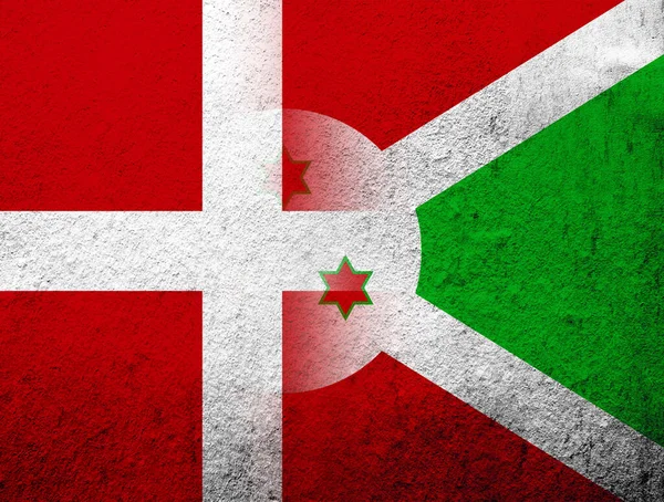 Kingdom Denmark National Flag Republic Burundi National Flag Grunge Background — Stock Fotó